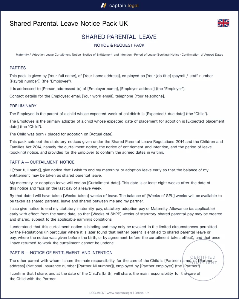 UK Shared Parental Leave Forms | SPL Curtailment & Booking