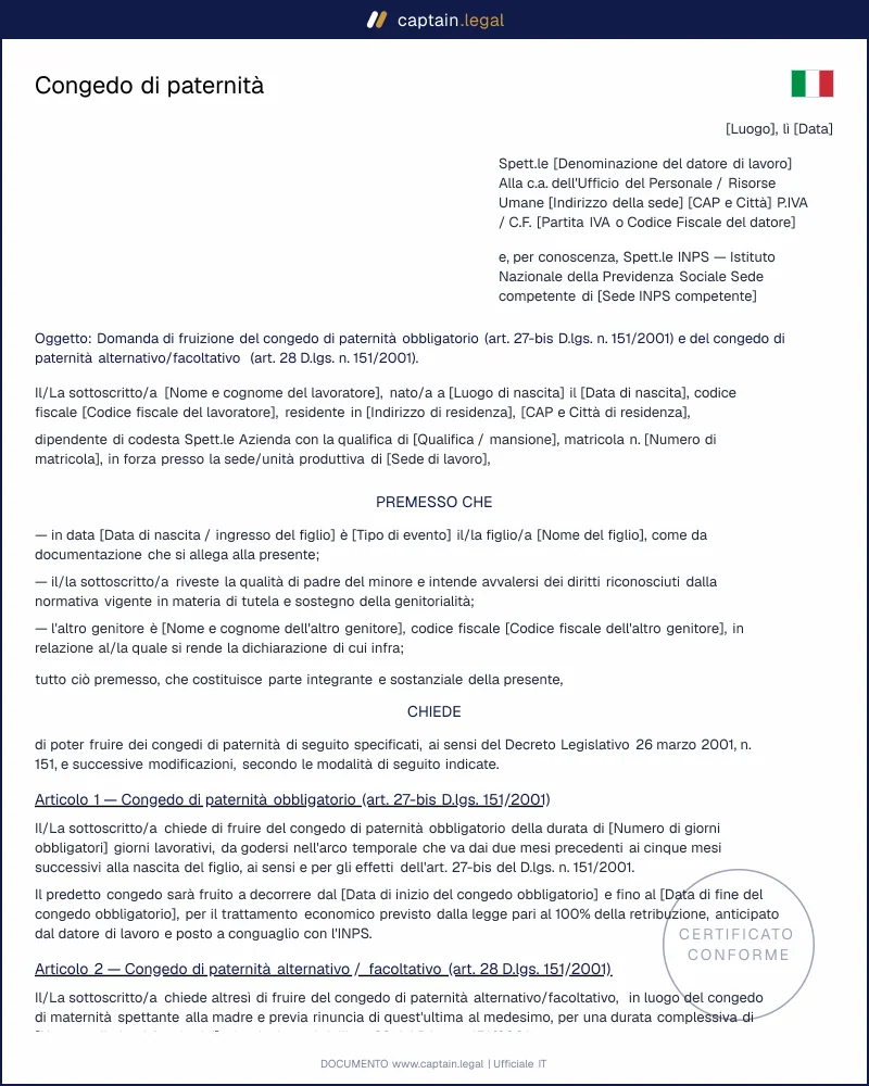 Congedo di paternità: modello richiesta pronto in 5 min