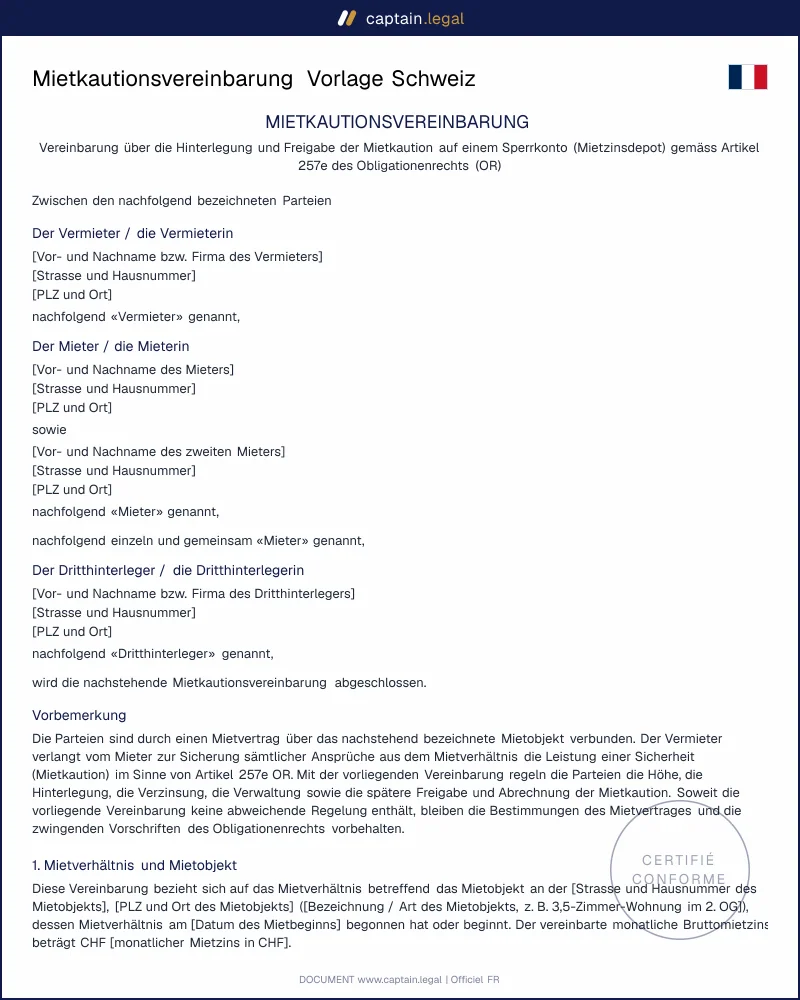 Mietkautionsvereinbarung nach OR | Sperrkonto & Freigabe