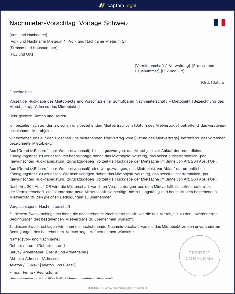 Nachmieter-Vorschlag: vorzeitig aus dem Mietvertrag