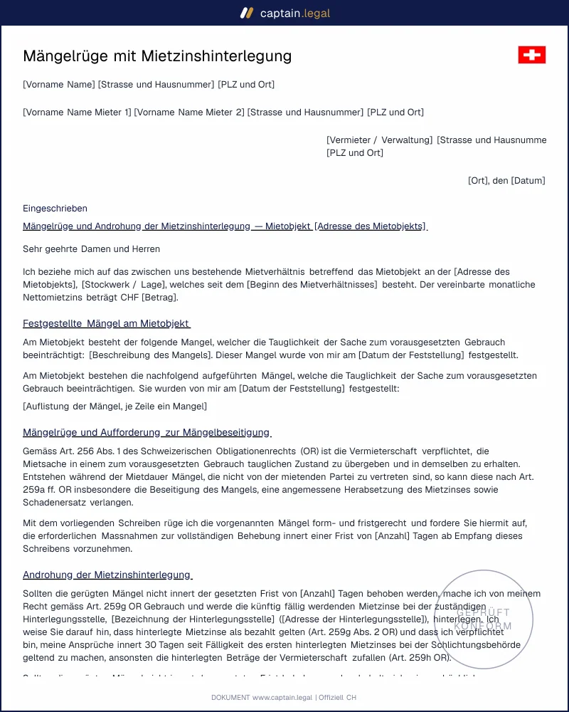 Mängelrüge an Vermieter: Vorlage mit Fristsetzung