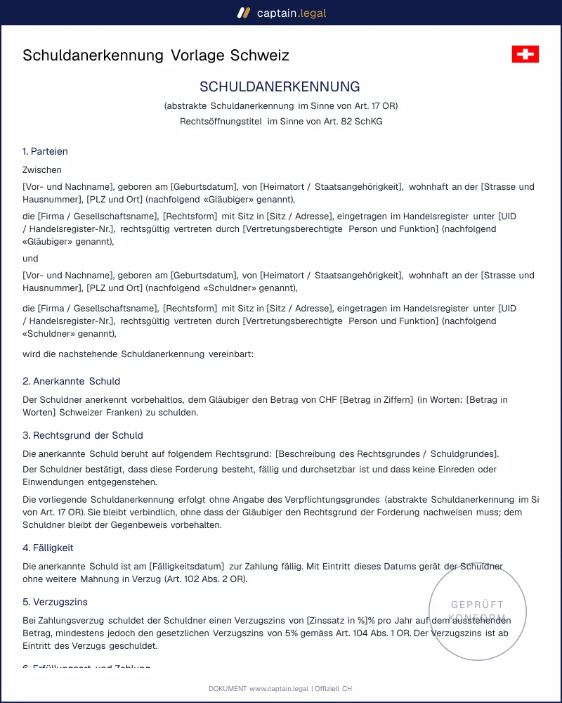 Schuldanerkennung erstellen: Vorlage nach OR als PDF & Word