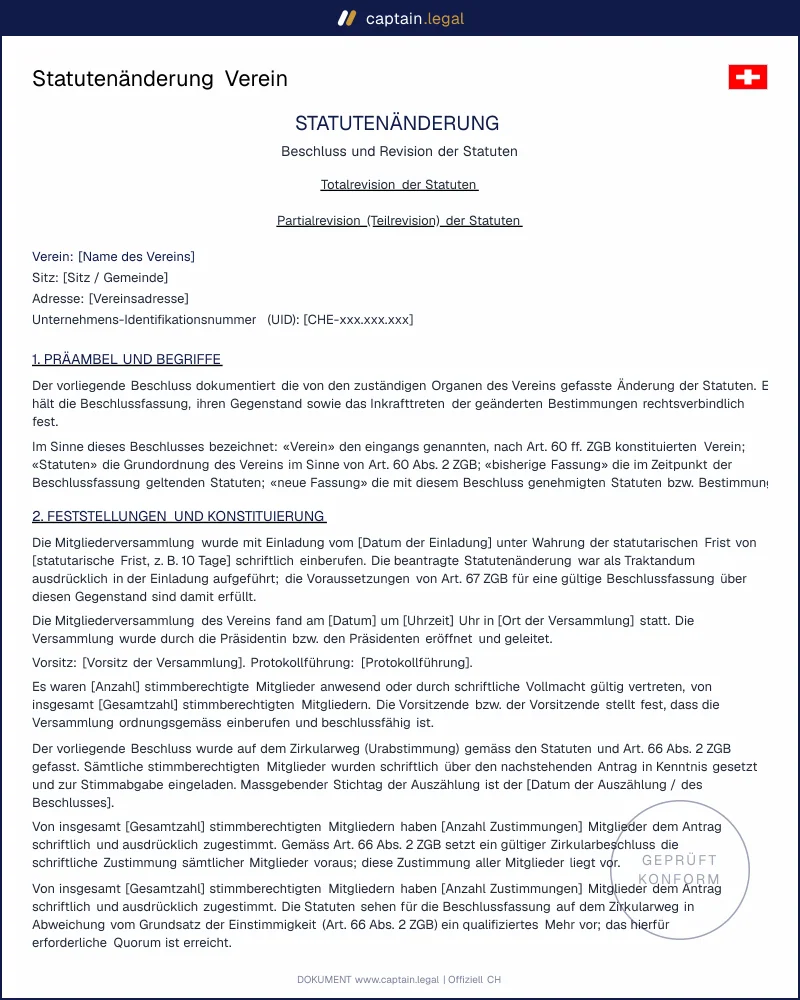 Statutenänderung Verein erstellen: Vorlage & synoptische Tabelle