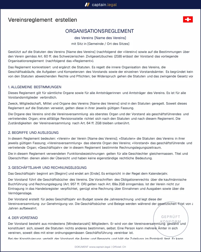 Organisationsreglement Verein: Ämter & Spesen regeln