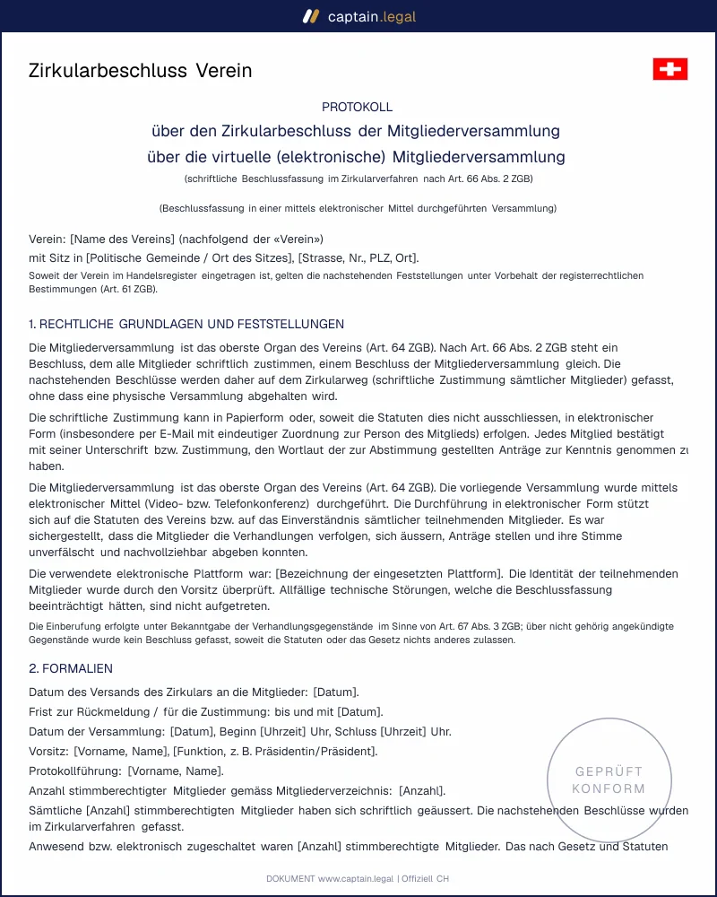 Online-Beschluss Verein ohne Versammlung erstellen