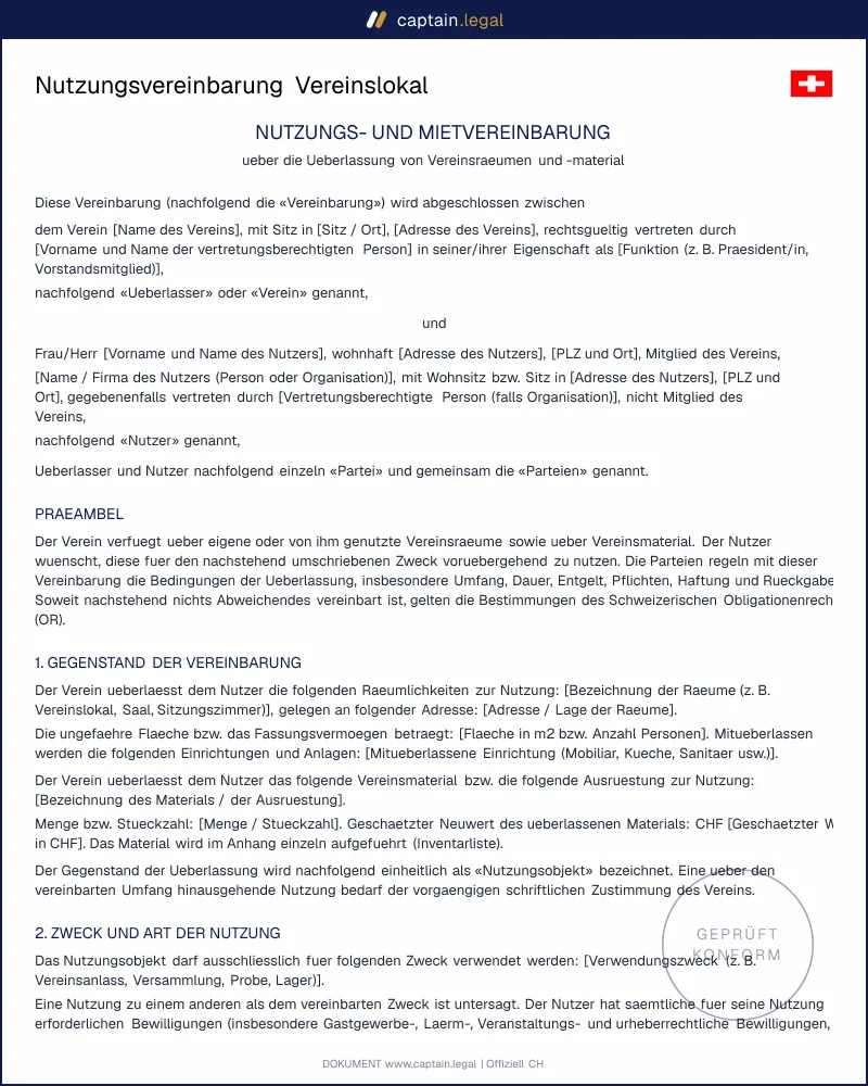 Vereinslokal vermieten: Haftung sauber regeln | Vorlage