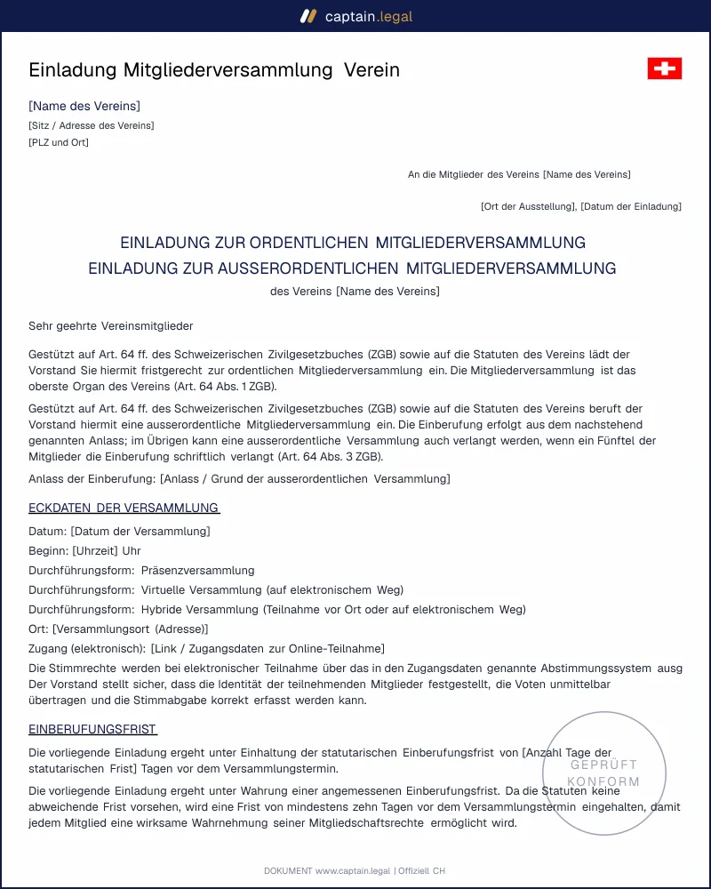 Einladung zur GV erstellen: Traktanden ohne Formfehler