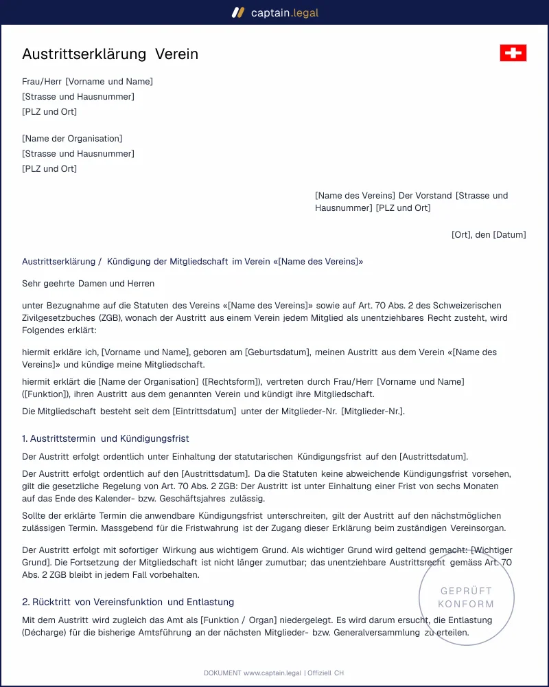 Austritt Verein: fristgerecht kündigen ohne Formfehler