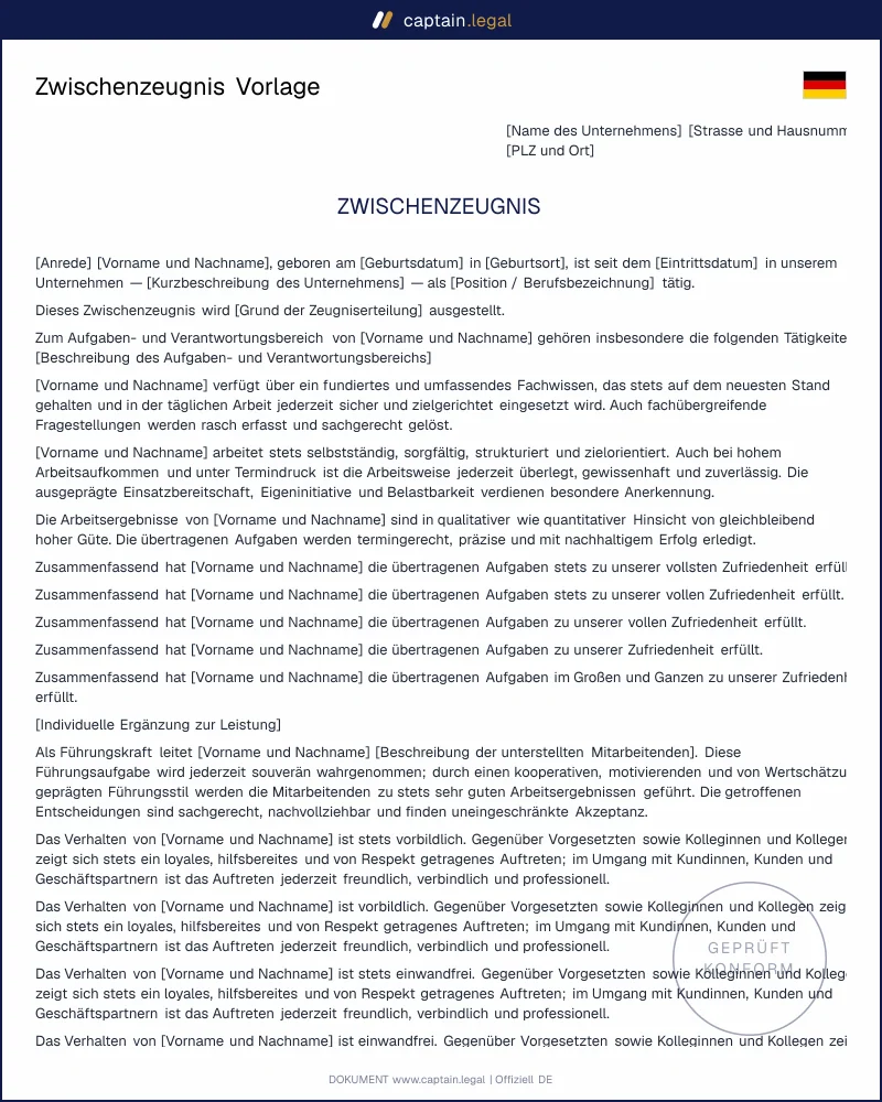 Zwischenzeugnis nach § 109 GewO: rechtssichere Vorlage