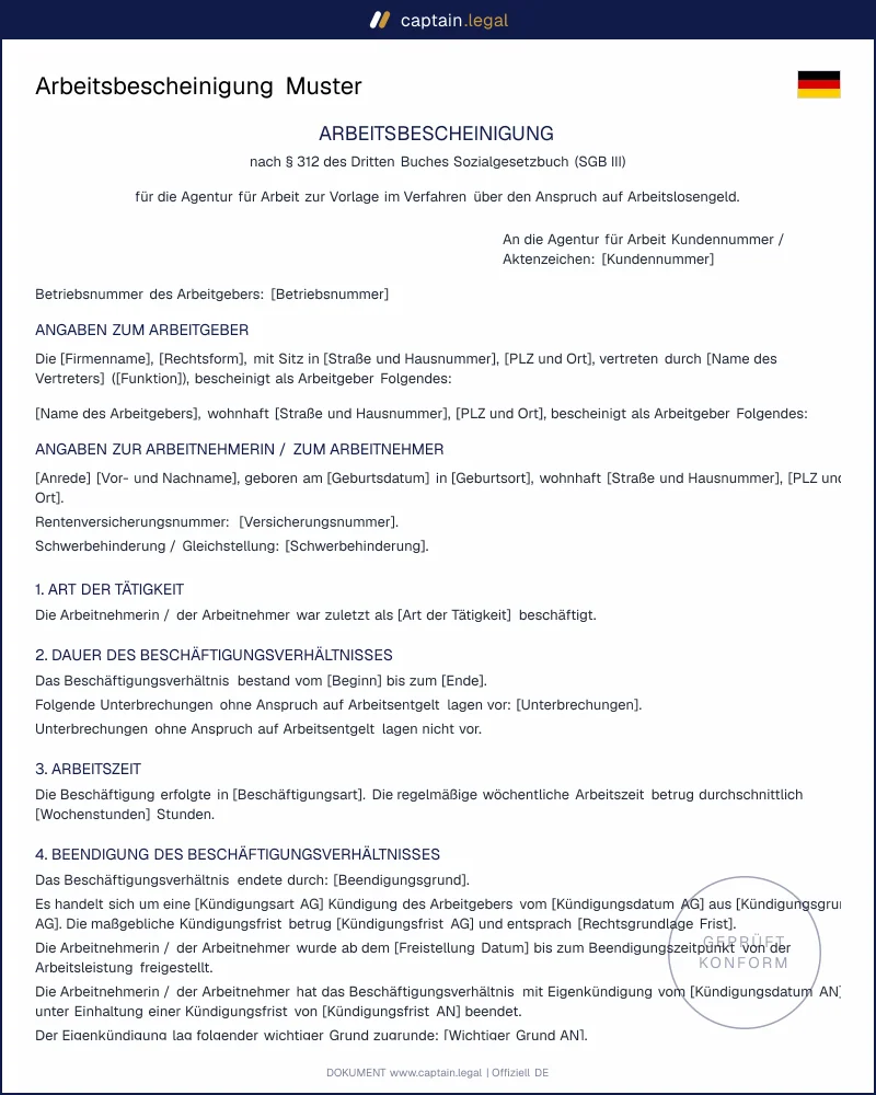 Arbeitsbescheinigung § 312 SGB III: Pflicht & Vorlage