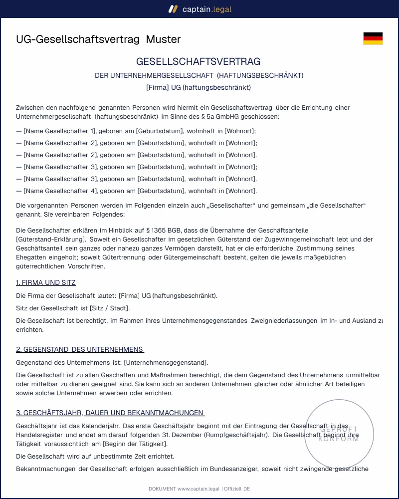 UG-Gesellschaftsvertrag nach § 5a GmbHG | Muster