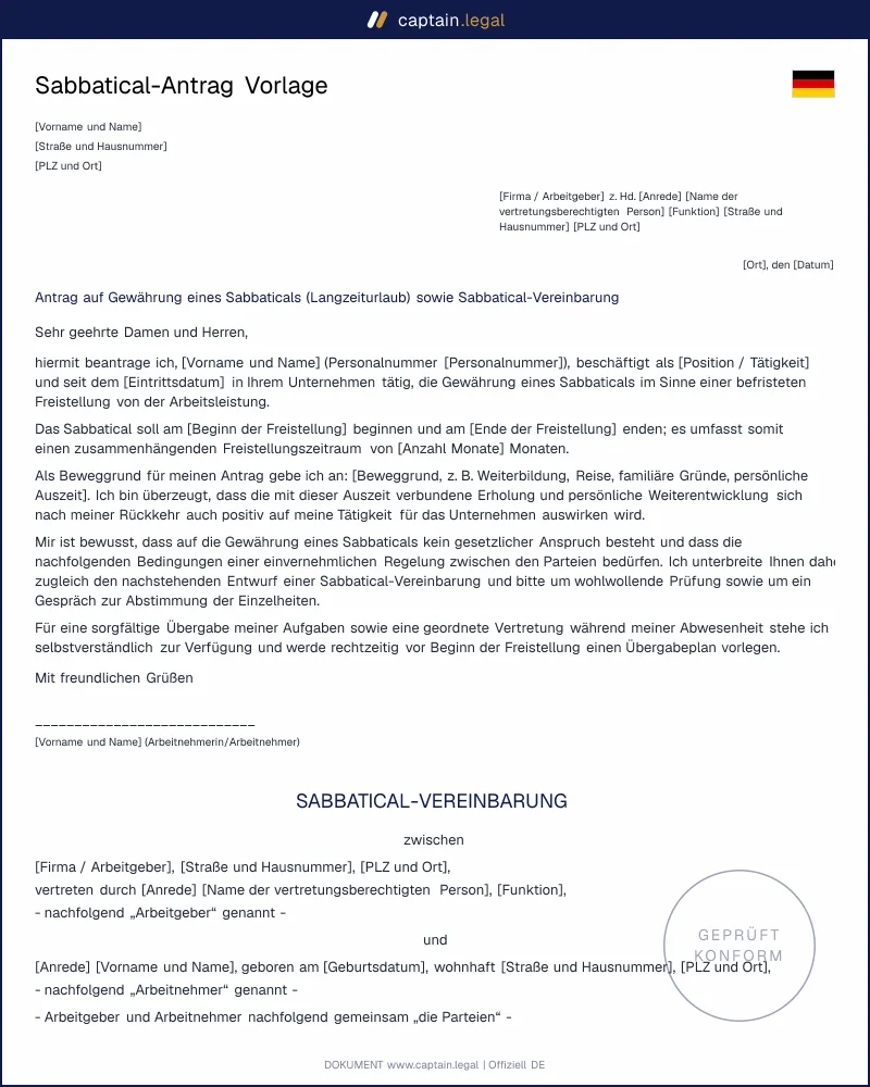 Sabbatical-Antrag nach § 7b SGB IV: Muster vom Profi
