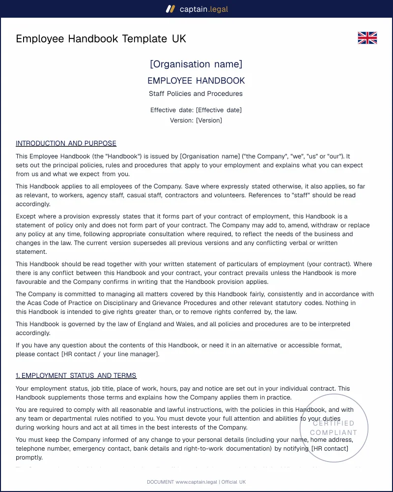 Employee Handbook UK | ACAS Code & Equality Act 2010