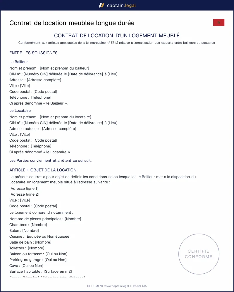 Contrat de location meublée longue durée au Maroc