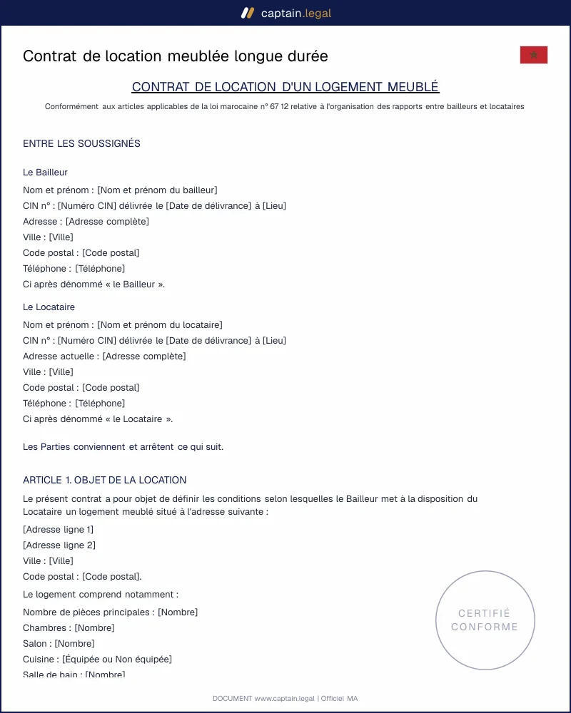 Contrat de location meublée longue durée au Maroc