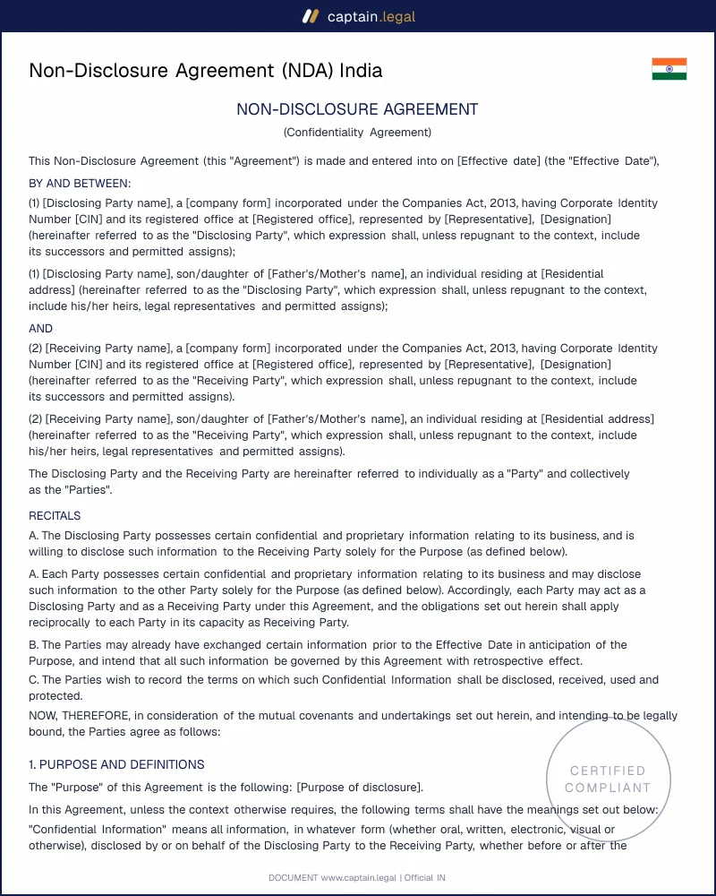 NDA India | Enforceable Under Contract Act 1872