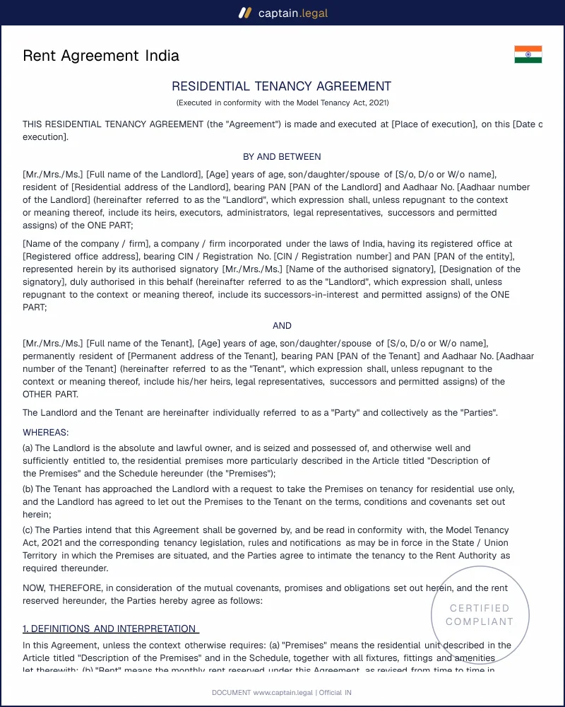 Model Tenancy Act 2021 Rent Agreement | India Law