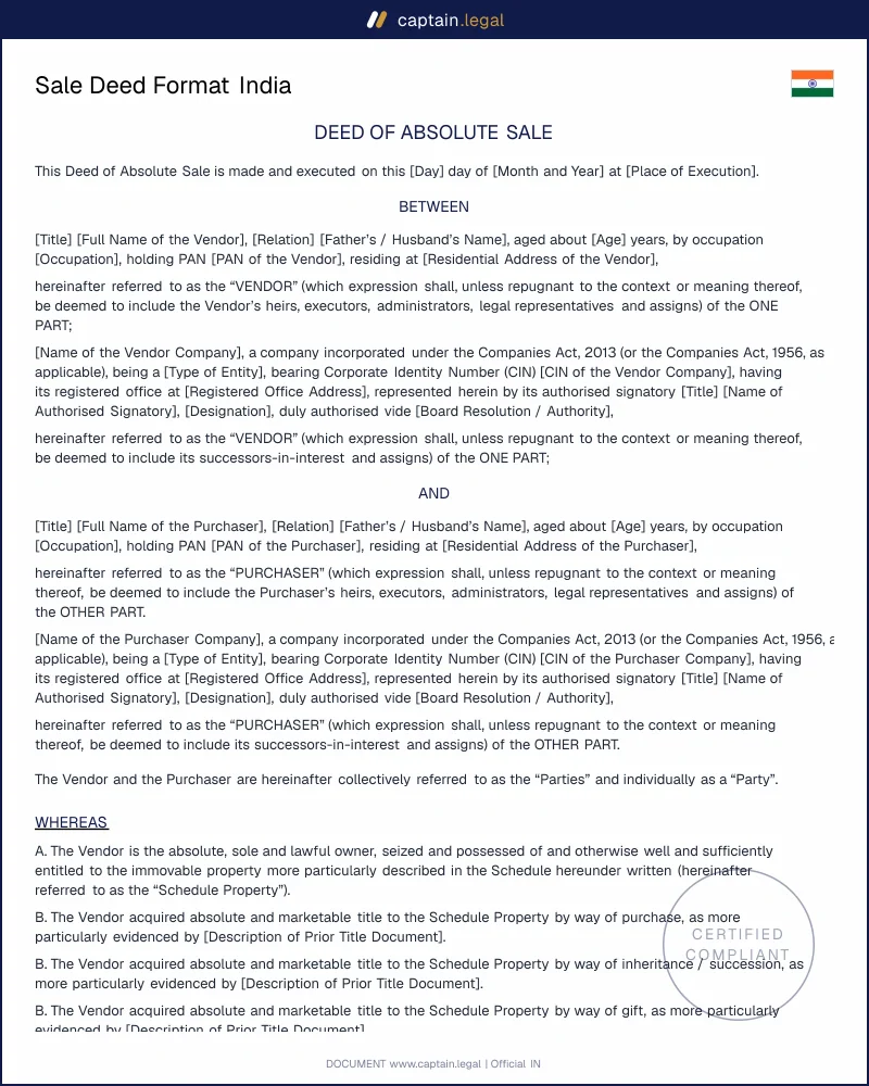 Sale Deed India | Section 54 TPA Compliant