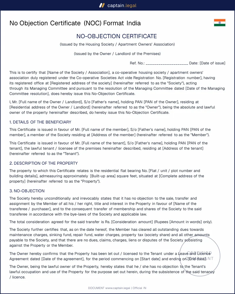 No Objection Certificate (NOC) India | Property Law