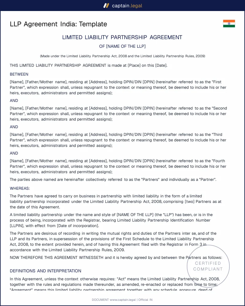 LLP Agreement Under Section 23, LLP Act 2008