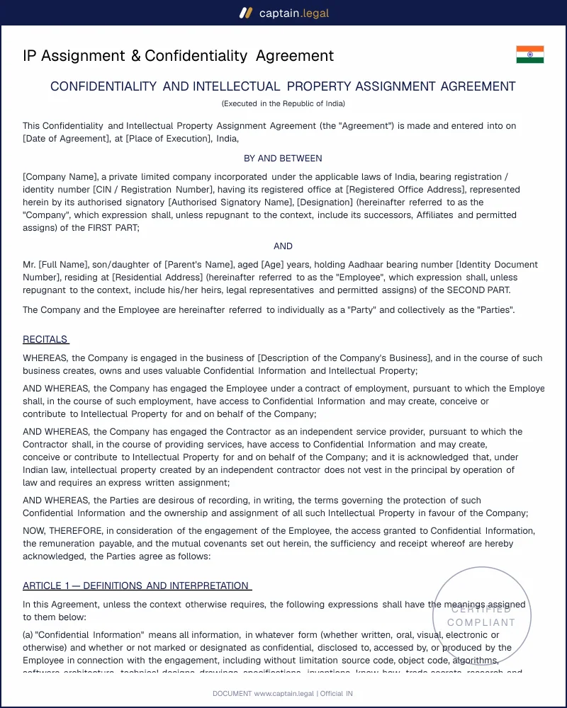 IP Assignment Agreement India | Section 19 Valid