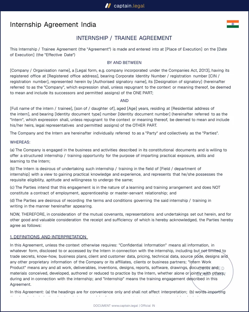 Internship Agreement India: Contract Act 1872