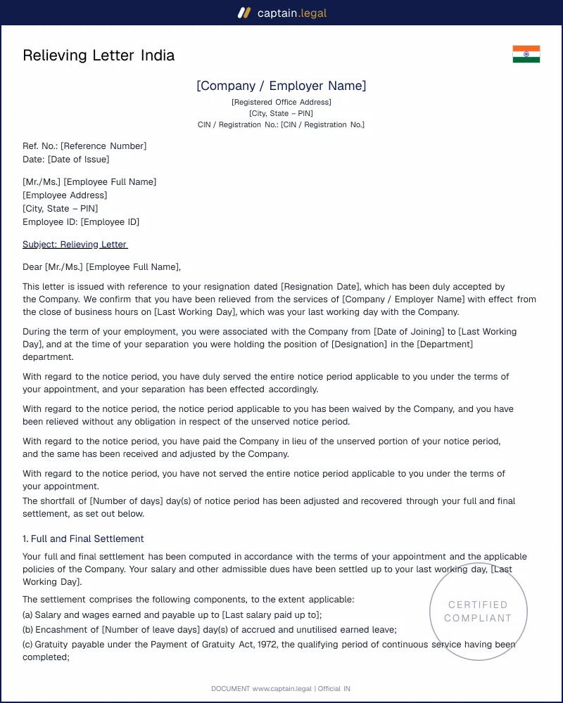 Relieving Letter India: Clear Your Exit Cleanly