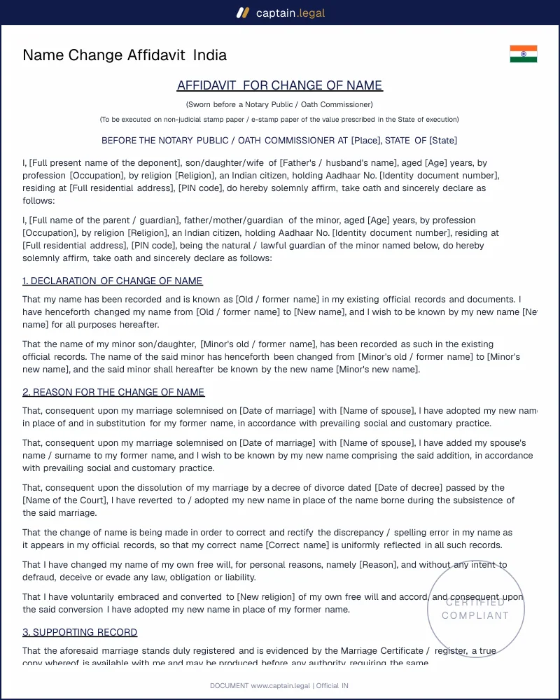 Name Change Affidavit India | Oaths Act 1969