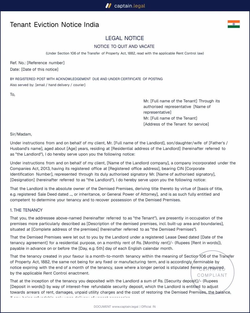 Tenant Eviction Notice: TPA 1882 & Rent Acts