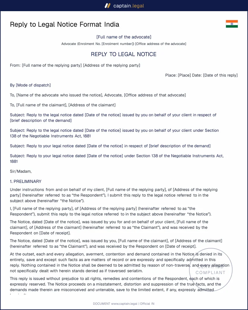 Reply to Legal Notice India | BSA 2023 Compliant