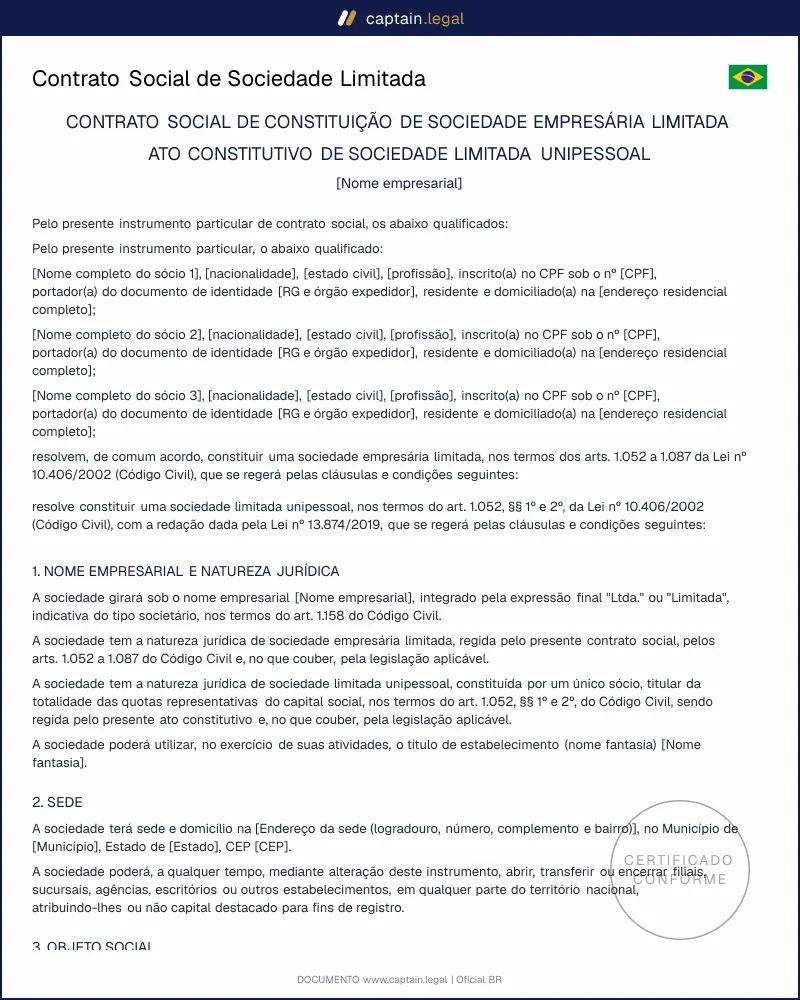 Contrato Social de Sociedade Limitada (Código Civil)