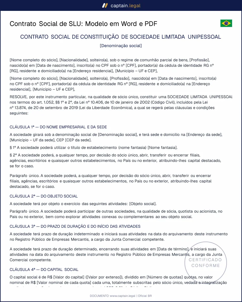 Contrato de SLU conforme a Lei 13.874 e o Código Civil