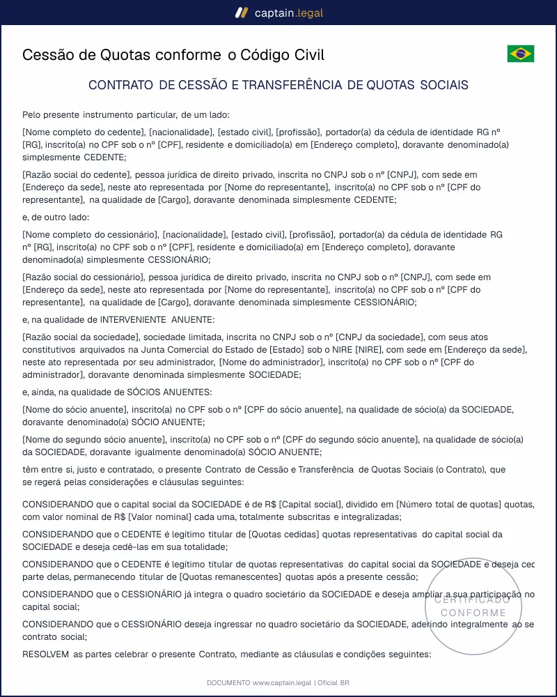 Cessão de Quotas conforme o Código Civil (art. 1.057)