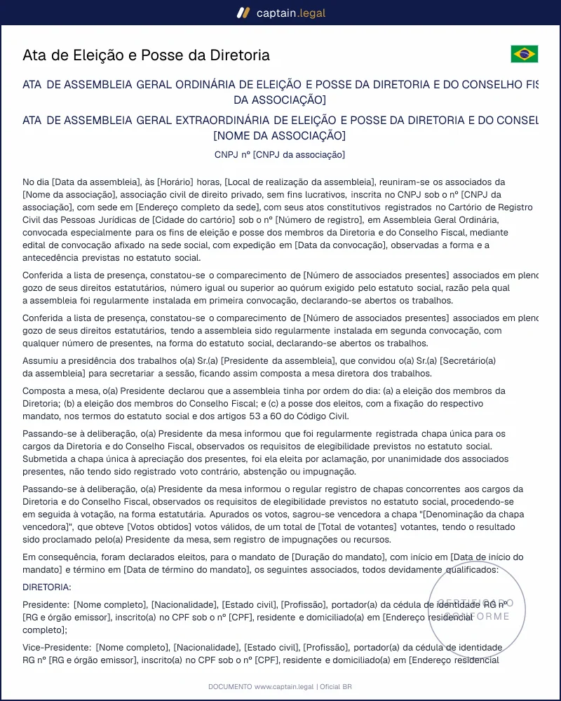 Ata de Eleição e Posse da Diretoria (CC, art. 59)