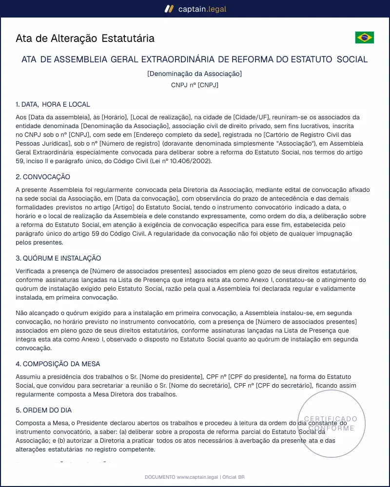 Ata de Alteração Estatutária | Art. 59 do Código Civil
