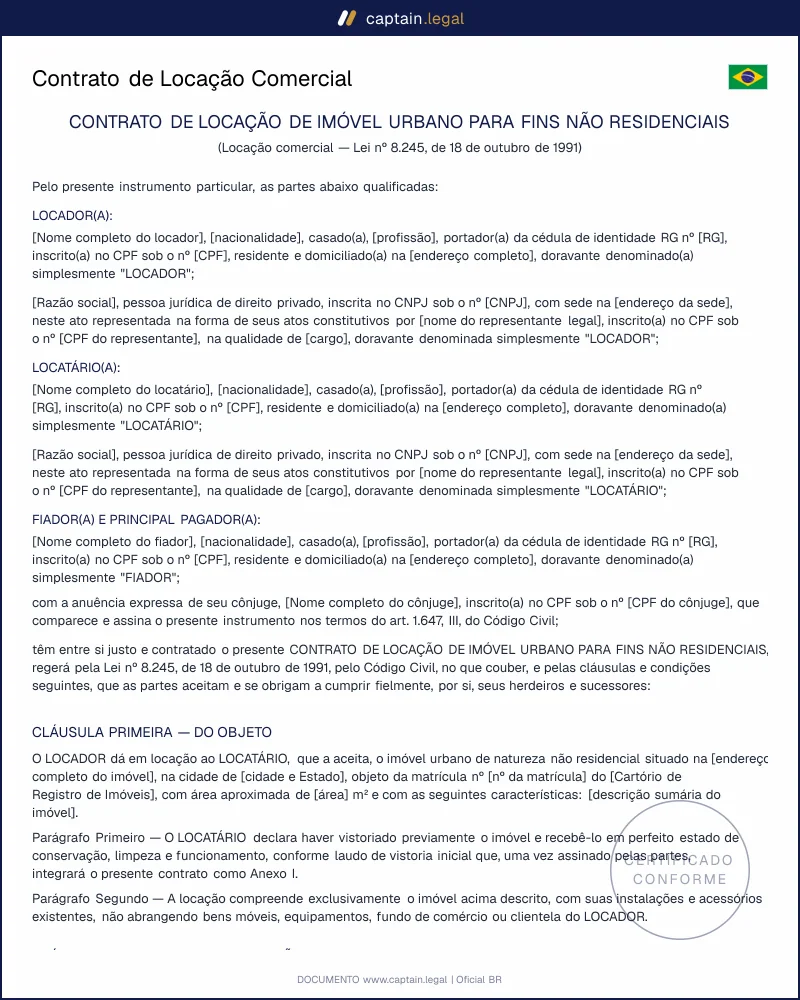 Contrato de Locação Comercial | Lei 8.245/1991