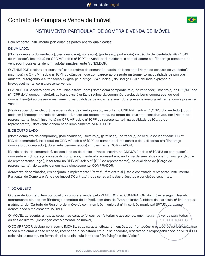Contrato de Compra e Venda de Imóvel | Código Civil