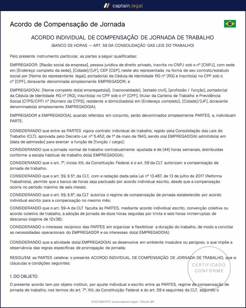 Acordo de Compensação de Jornada (Art. 59 CLT)