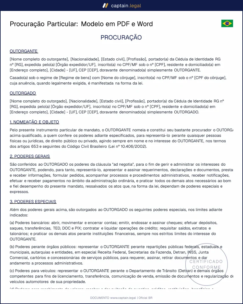 Procuração Particular conforme o Código Civil