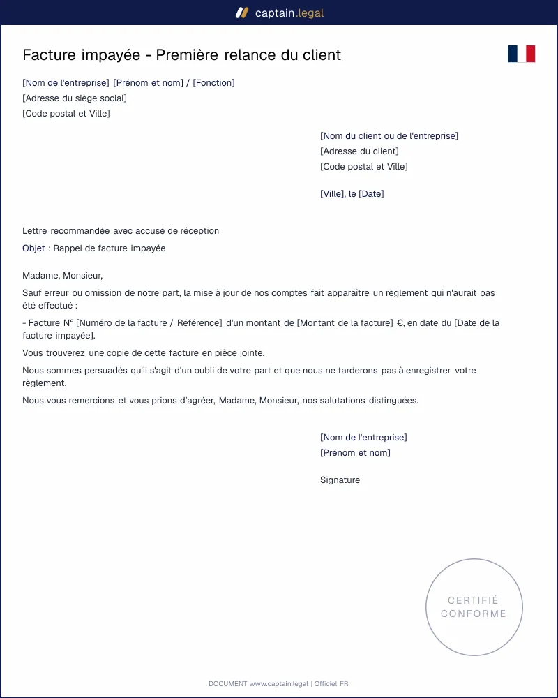 Facture impayée - Première relance du client