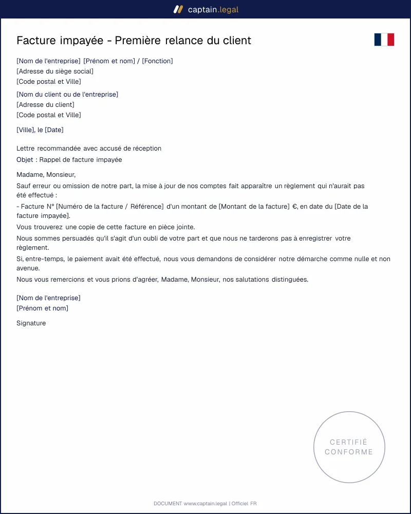 Facture impayée - Première relance du client