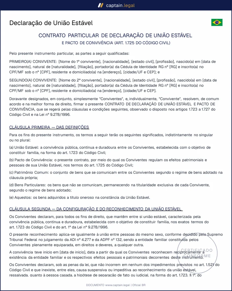 Contrato de União Estável conforme o Código Civil