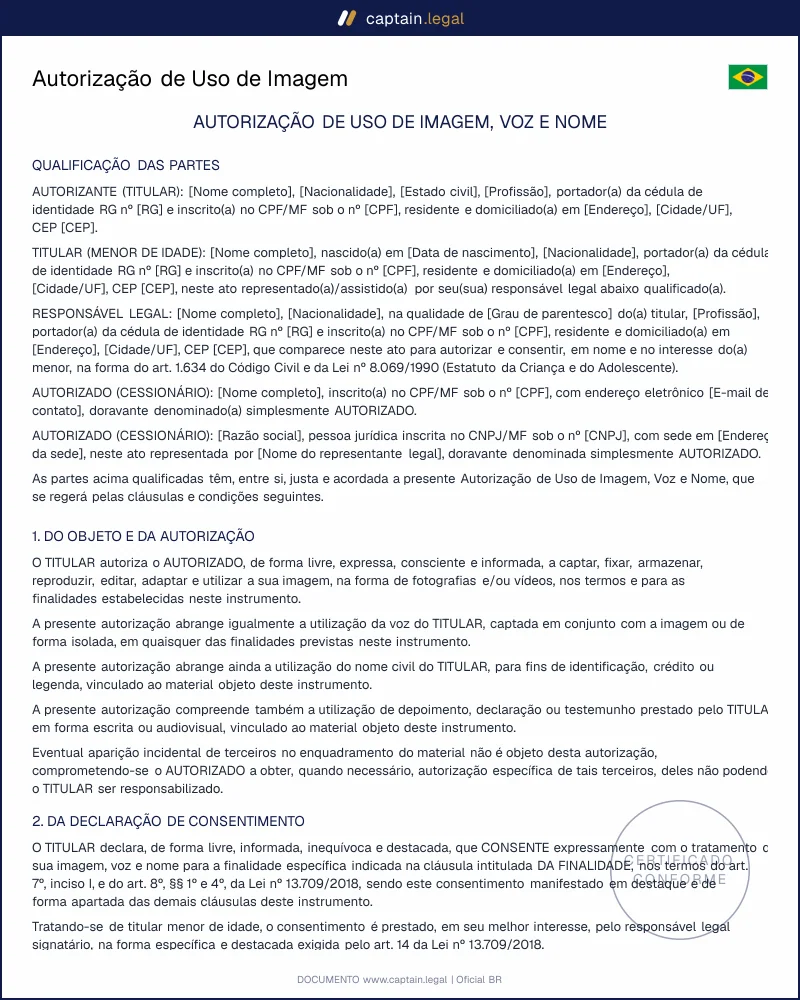 Autorização de Uso de Imagem: Termo LGPD e Código Civil