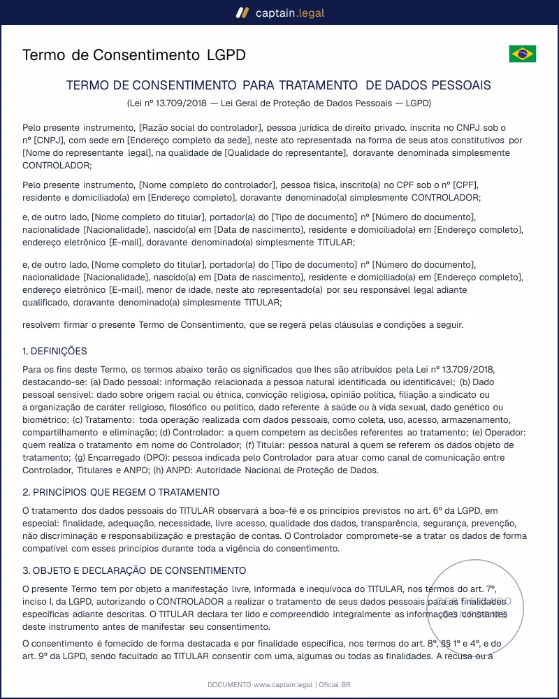 Termo de Consentimento LGPD (Lei 13.709/2018)