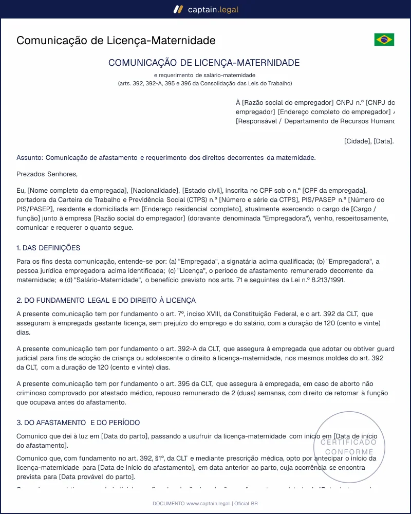 Licença-Maternidade: Comunicação conforme Art. 392 CLT