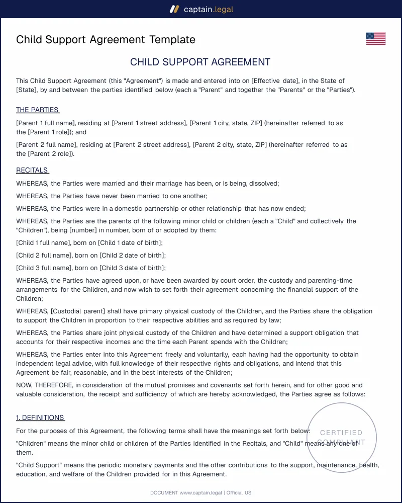 Child Support Agreement | Guideline-Compliant Template
