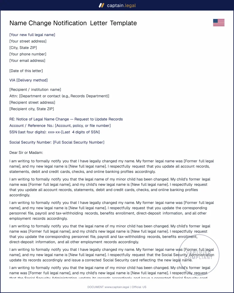Name Change Notification Letter — SS-5 Ready Template