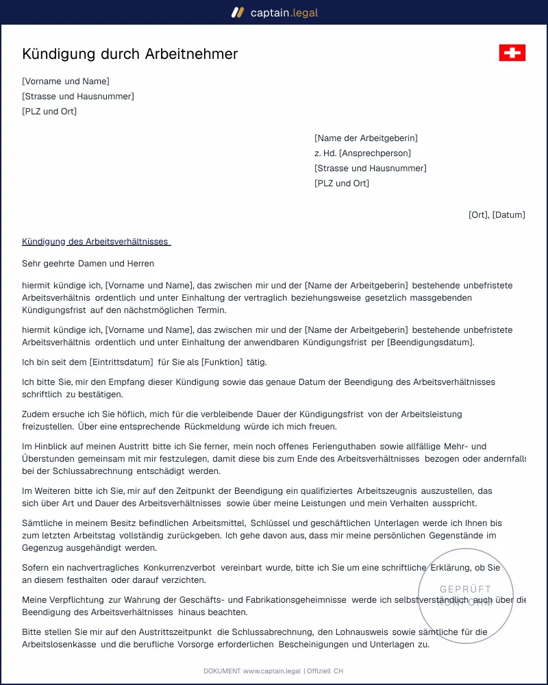 Kündigung durch Arbeitnehmer nach Art. 335c OR
