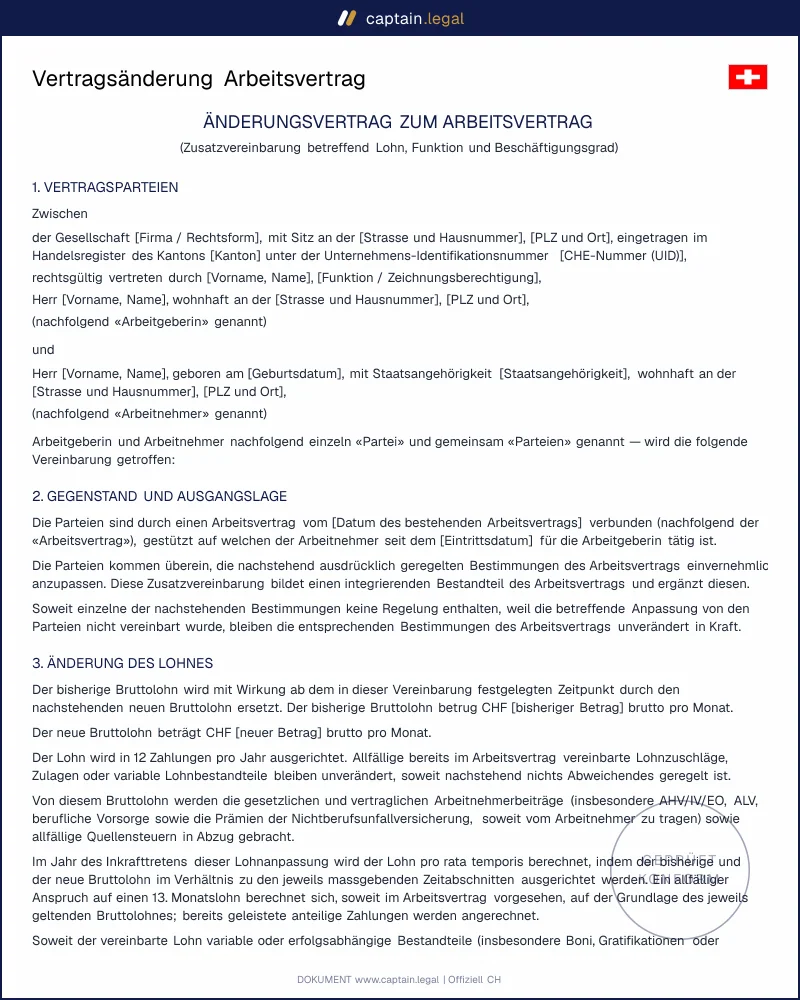 Vertragsänderung Arbeitsvertrag nach Art. 319 ff. OR