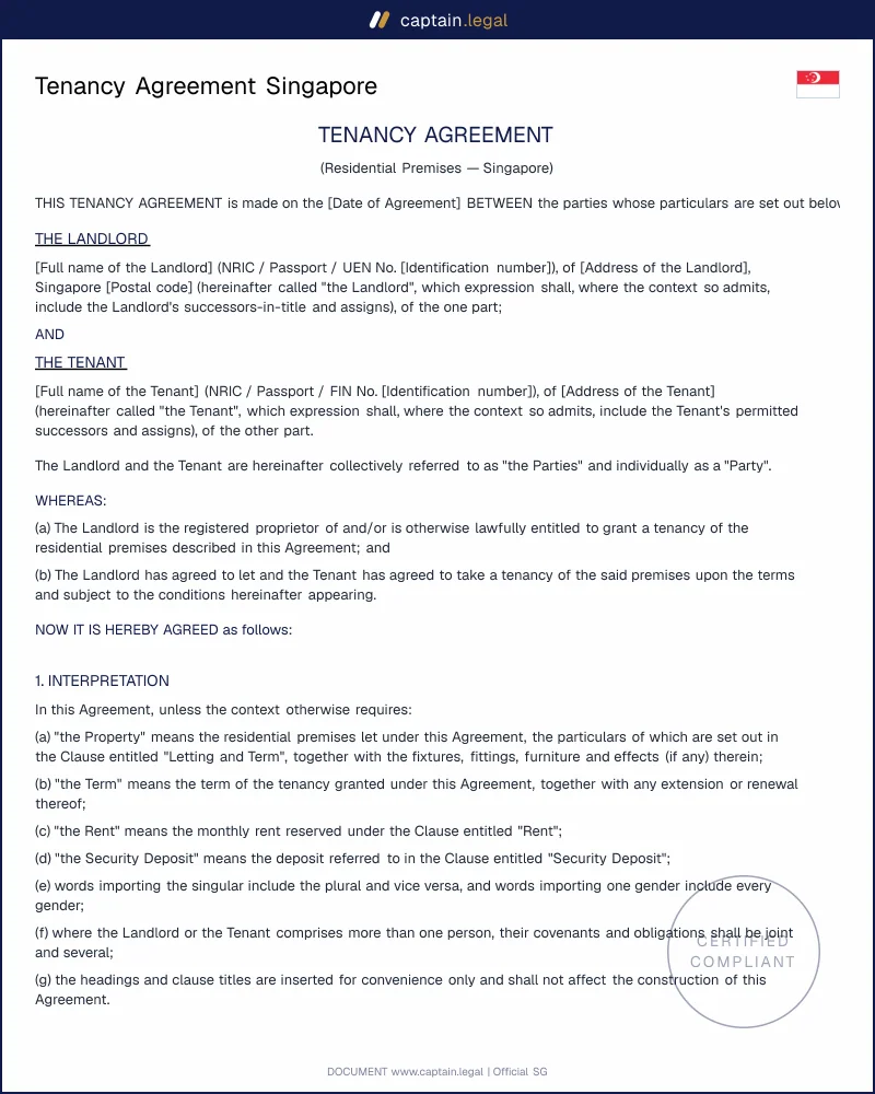 Tenancy Agreement Singapore: IRAS-Ready Lease